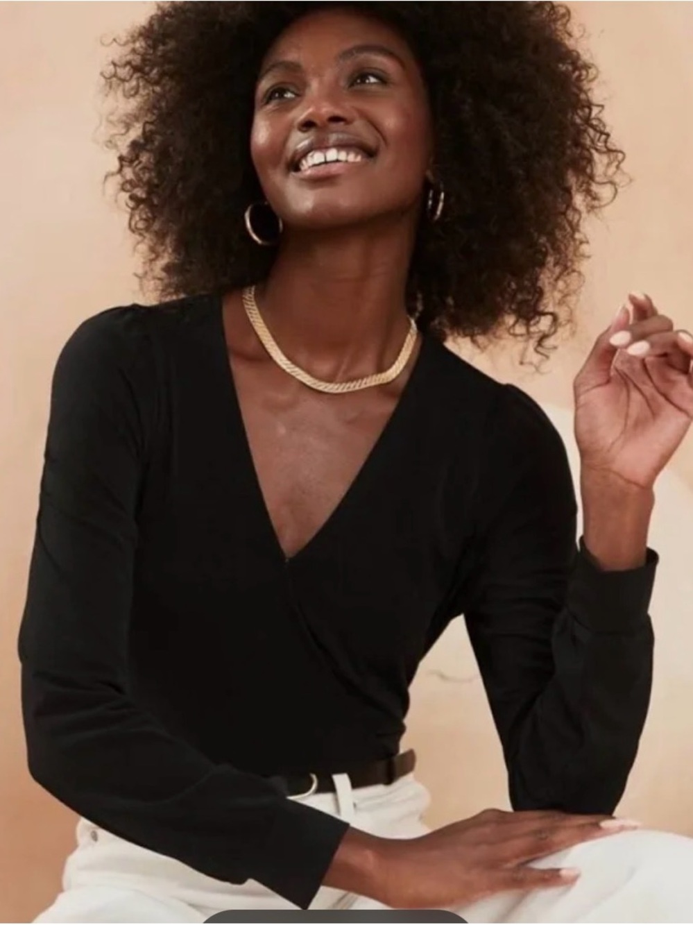 Banana Republic Black V-Neck Wrap Long-Sleeve Top